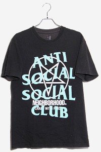 【中古】NEIGHBORHOOD × ANTI SOCIAL SOCIAL CLUB F&F / C-TEE. SS 半袖Tシャツ ブラック /◆ メンズ