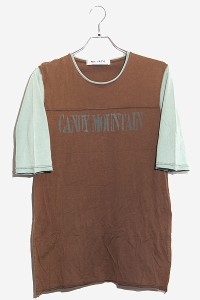 【中古】MR.OLIVE ミスターオリーブ プリント クルーネック カットオフ 七分丈 Tシャツ BROWN ブラウン /◆ メンズ