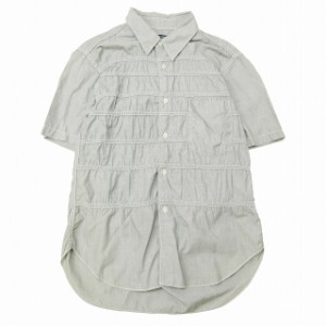 【中古】11SS コムデギャルソンオム COMME des GARCONS HOMME ギャザー シャツ 半袖 シャンブレー ボーダー ステッチ