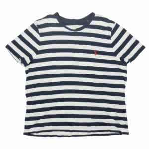 【中古】ポロ ラルフローレン ロゴ刺繍 ボーダー Tシャツ カットソー トップス 半袖 コットン サイズXL