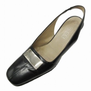 【中古】グッチ GUCCI レザー バックストラップ サンダル パンプス シューズ 靴 メタルプレート 36 1/2 BLM11/☆K74 