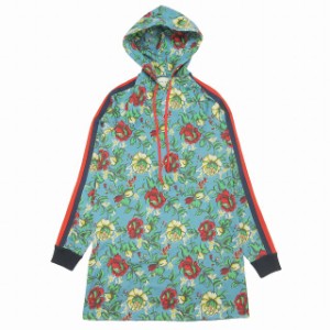 【中古】美品 グッチ GUCCI 花柄 シェリーライン パーカー チュニック ワンピース 長袖 膝丈 フローラル XS ◎ME2 