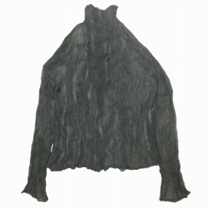 【中古】美品 イッセイミヤケ ISSEY MIYAKE ヘリンボーン柄 ツイスト プリーツ ハイネック カットソー トップス 長袖