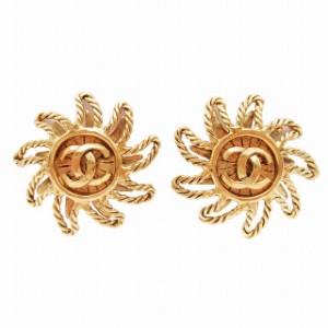 【中古】94A 90s vintage シャネル CHANEL イヤリング 太陽モチーフ ココマーク GP クリップ式 アクセサリー◎ME2