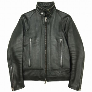 【中古】ミスターオリーブ MR.OLIVE ディアスキン シングル ライダース ジャケット 鹿革 レザー バイカー ブルゾン