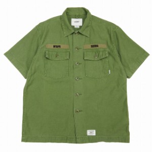 【中古】18SS ダブルタップス WTAPS BUDS SS SHIRT ミリタリー シャツ 半袖 ロゴ 刺繍 コットン バックサテン