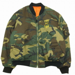 【中古】TOMMY BOY MUSIC FOSTEX GARMENTS MA-1 CAMO ロゴ 刺繍 フライト ボンバー ジャケット