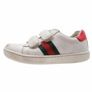 【中古】グッチ GUCCI キッズ トドラー ウェブ付き レザー スニーカー ベルクロ ストラップ 26/16.5cm 455447/♪3 