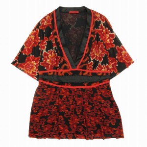 【中古】美品 08SS ヴィヴィアンタム VIVIENNE TAM チャイナ風 パワーネット チュニック 半袖 総柄 花柄 カシュクール