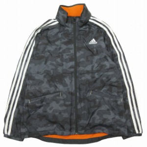 【中古】2018年製 アディダス adidas ジュニア ウインド ジャケット カモフラ 迷彩 総柄 ハイネック フード収納