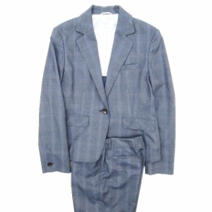【中古】美品 はるやま スーツ HARUYAMA S&M Knightsbridge セットアップ チェック柄 ジャケット パンツ ブルー