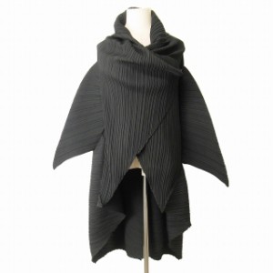 【中古】イッセイミヤケ ISSEY MIYAKE プリーツ 変形デザイン コート ロングジャケット ブルゾン 羽織 黒 ブラック