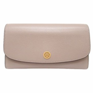 【中古】美品 トリーバーチ TORY BURCH ロビンソン チェーン ウォレット 長財布 ロングウォレット フラップ グレー