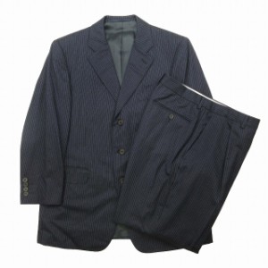 【中古】美品 ダンヒル dunhill 秋冬 ピンストライプ シングル スーツ ウール100％ 3B ジャケット パンツ タック