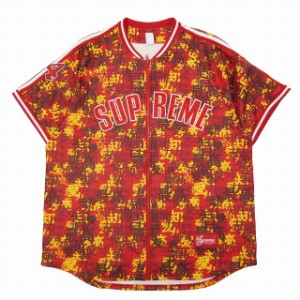 【中古】極美品 21AW シュプリーム SUPREME 漢字 カンジ カモ ジップアップ ベースボール ジャージー シャツ