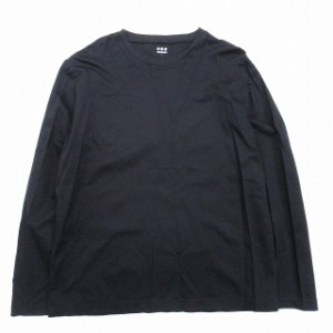 【中古】美品 スリードッツ three dots 無地 長袖 Tシャツ ロンT カットソー L 紺 ネイビー/メンズ 