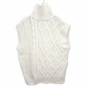 【中古】ロミール romile タートルネック ケーブルニット ベスト オーバーサイズ CABLE KNIT VEST 白 オフホワイト F レディース