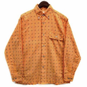 【中古】サンタフェ Santafe 絣刺繍 ボタンダウン シャツ 長袖 オレンジ 46 メンズ