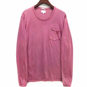 【中古】ペペジーンズ Pepe Jeans ポケット Tシャツ カットソー 長袖 ラウンドネック カットオフ ピンク L メンズ