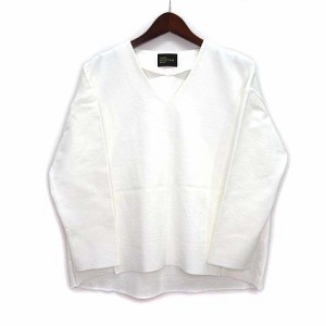 【中古】フェリシモ LABEL COLLECTION BASIC ポンチ Vネック ストレッチ カットソー 長袖 ホワイト 白 M レディース