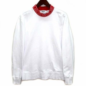 【中古】エムエスジーエム MSGM ロゴリブ モックネック スウェット トレーナー 長袖 ホワイト 白 S 2941MDM182 レディース