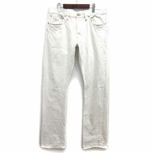 【中古】ダブルアールエル RRL ラルフローレン スリム ブーツカット デニム パンツ SLIM BOOT CUT USED加工 オフホワイト 35×34 USA製