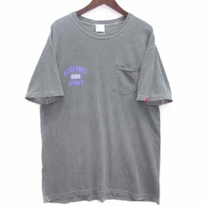 【中古】ビタースウィート BITTER SWEET ポケット カレッジロゴ Tシャツ カットソー 半袖 ガーメントダイ ヴィンテージ加工 グレー L