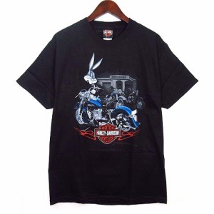 【中古】未使用品 ハーレーダビッドソン HARLEY DAVIDSON USA製 ルーニーテューンズ バッグスバニー 両面プリント Tシャツ ブラック 黒 M