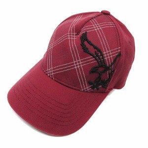 【中古】アメリカンイーグル AMERICAN EAGLE OUTFITTER 刺繍 キャップ 帽子 チェック レッド 赤 L/XL メンズ