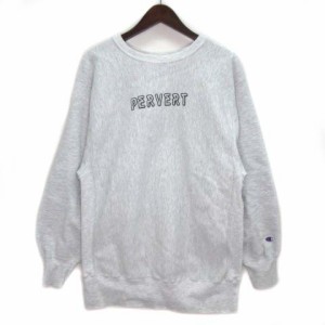 【中古】チャンピオン CHAMPION 90s 刺繍タグ リバースウィーブ PERVERT スウェット トレーナー クルーネック ヘザーグレー XL USA製