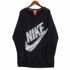 【中古】ナイキ NIKE ラリー BF ロゴ クルーネック スウェット トレーナー 長袖 プリント ブラック 黒 S 823705-010 レディース