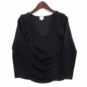 【中古】アルマーニ コレツィオーニ ARMANI COLLEZIONI シアーニット Vネック トップス カットソー プリーツ ブラック 黒 38 美品