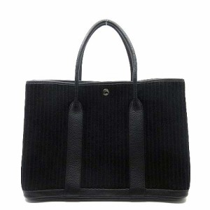 【中古】エルメス HERMES ガーデンパーティPM トートバッグ プリーツ フェルト レザー ブラック 黒 ☆AA★ レディース