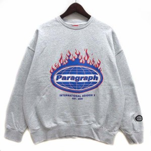 【中古】パラグラフ Paragraph ファイヤーロゴ オーバーサイズ スウェット トレーナー プルオーバー 長袖 グレー F メンズ レディース