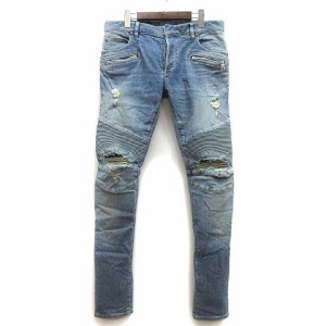 【中古】バルマン BALMAIN ダメージ加工 バイカー スキニー デニム パンツ ジーンズ SH15130 ブルー 32 ☆AA★ メンズ