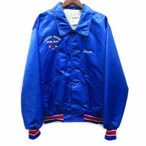 【中古】デロング Delong サテン 中綿 スタジャン SOUTH SHORE BABE RUTH バックワッペン XL 青 ブルー USA製 90's ヴィンテージ メンズ