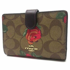 【中古】コーチ COACH 二つ折り 財布 ミディアム コーナー ジップ ウォレット シグネチャー ジャンボ フローラル F39190 