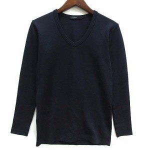 【中古】エーケーエム AKM デュアルウォーム DUAL WARM PLAIN Vネック L/S カットソー 長袖 ロンT ネイビー 紺 M T021 メンズ