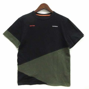 【中古】チャリアンドコー CHARI&CO ヘビーウェイト 切替 Tシャツ 半袖 クルーネック K-MODEL PACK SHORT SLEEVE TEE ブラック カーキ M