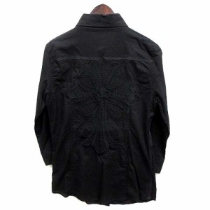 【中古】クックジーンズ Cook jeans バック クロス 刺繍 シャツ ブラウス 七分袖 ブラック 黒 レディース