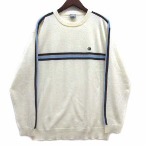 【中古】CRU Designs ライン ニット セーター ワンポイント オフホワイト 白 XL メンズ