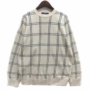 【中古】トミーヒルフィガー TOMMY HILFIGER 90s ウィンドウペン リネン コットン ニット セーター ライトベージュ XL ヴィンテージ