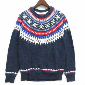 【中古】アメリカンイーグル American Eagle ノルディック クルーネック ニット セーター ネイビー 紺 M メンズ