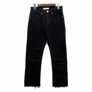 【中古】ザラ ZARA フレア クロップド デニム パンツ カットオフ ストレッチ ブラック 黒 38 メンズ