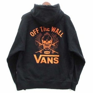 【中古】バンズ VANS ルーズシルエット バックプリント スウェット パーカー プルオーバー 裏起毛 ブラック 黒 L 121K1031200 メンズ