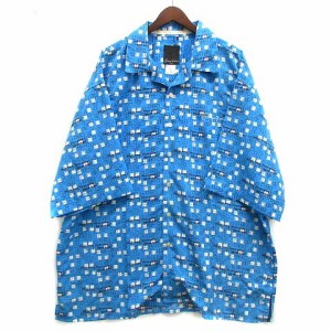 【中古】ショーンジョン Sean John 総柄 オープンカラー シャツ 半袖 ポリエステル ブルー 青 XXL メンズ