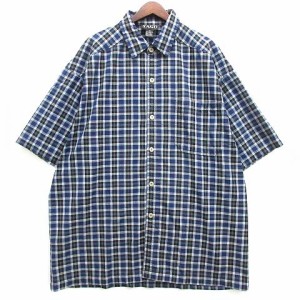 【中古】ヤゴ YAGO チェック シャツ 半袖 ネイビー 紺 2XL オーバーサイズ メンズ