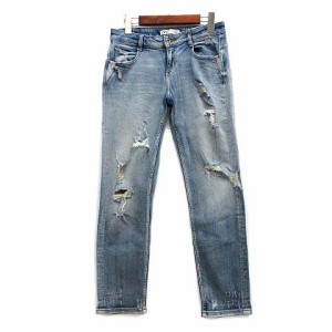 【中古】ザラ ZARA ダメージ加工 デニムパンツ ジーンズ ライトインディゴ 34 8228/228/406 レディース