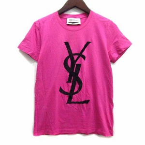 【中古】イヴサンローラン YVES SAINT LAURENT YSL フロッキーロゴ Tシャツ カットソー 半袖 ピンク 36 イタリア製 レディース