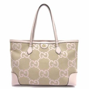 【中古】グッチ GUCCI ジャンボGG ミディアム トートバッグ キャンバス レザー 631685 ピンク ベージュ 美品 レディース